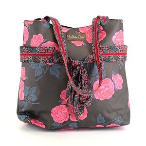 *Matilda Rose Black and Pink Rose Motif Floral Handle Tote Bag